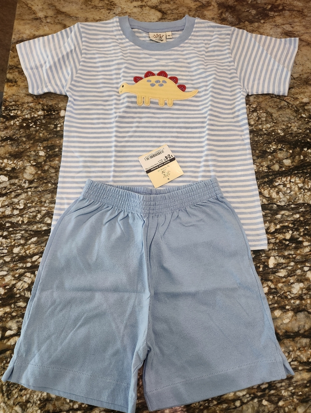 Unbranded Boys Light Blue Dinosaur Stripe Matching Set